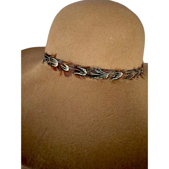 Boho Wide Brim Brown Felt Hat Feather Trim Western Floppy Festival Sun Hat - Picture 4 of 8